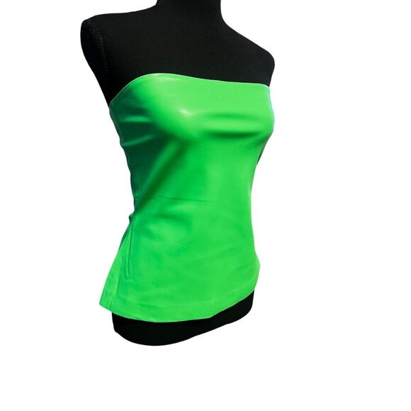 Susana Monaco Pleather Strapless Neon Grenn Top Baddie FLIRTY Rave BRIGHT SUMMER - Picture 4 of 10